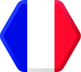 Flag of  France hexagonal icon with smoothed corners, shadows and lights