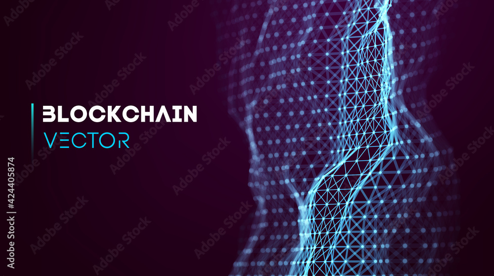 Poster blockchain technology background. cryptocurrency fintech block chain network and programming concept