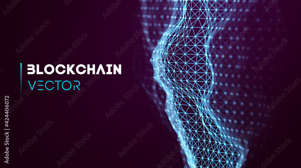 Poster blockchain technology background. cryptocurrency fintech block chain network and programming concept