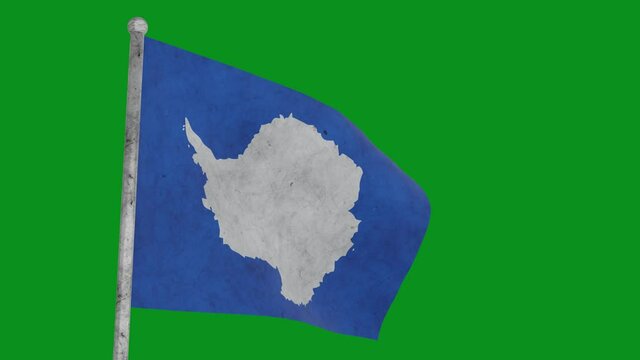 The shabby and dirty flag of Antarctica sways on a green background.