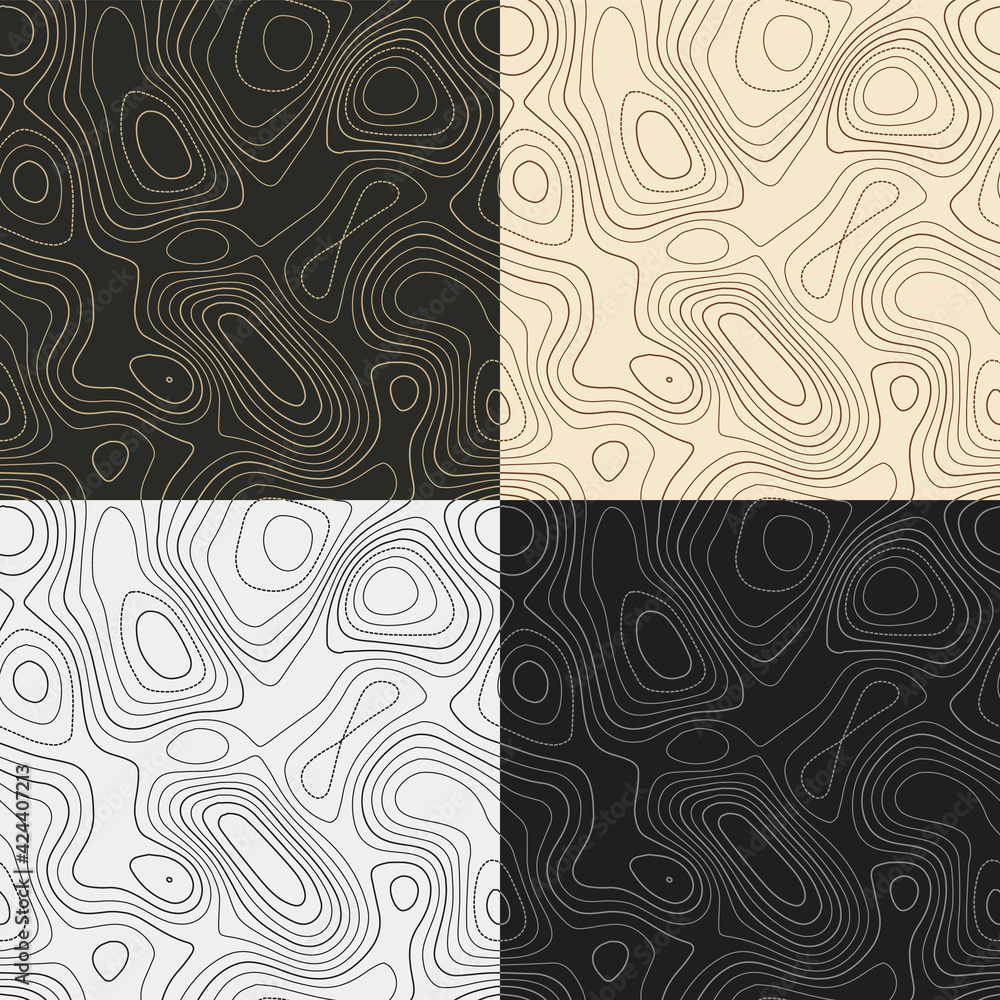 Poster topography patterns. seamless elevation map tiles. attractive isoline background. trendy tileable pa