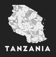 Tanzania - communication network map of country. Tanzania trendy geometric design on dark background. Technology, internet, network, telecommunication concept. Vector illustration.