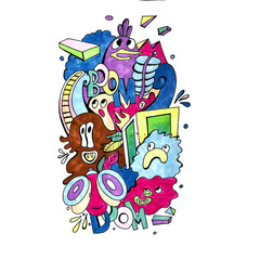 Cartoon hand drawn acrylic hand drawn doodle happy doodles illustration. isolated on white background. Hand drawn doodles for your design.