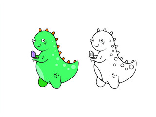Isolated image of a cute dinosaur with ice cream. Vector image in eps format.
