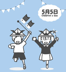 子供の日　走っている男女の幼児