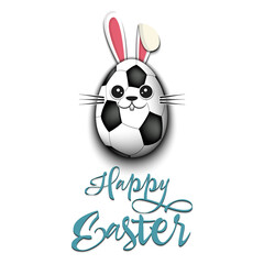Happy Easter. Cute Muzzle rabbit in the form of a soccer ball and egg. Easter bunny on an isolated background. Pattern for greeting card, banner, poster, ad, invitation. Vector illustration