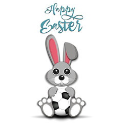 Happy Easter. Easter Rabbit with soccer ball on an isolated background. Pattern for greeting card, banner, poster, invitation. Vector illustration