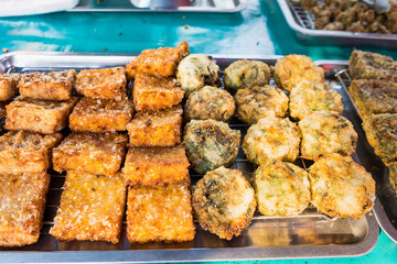 Deep Fried Steamed Chives Dumplings or Leek mixed Dough, steamed dumpling mixed with sliced garlic chives dipping