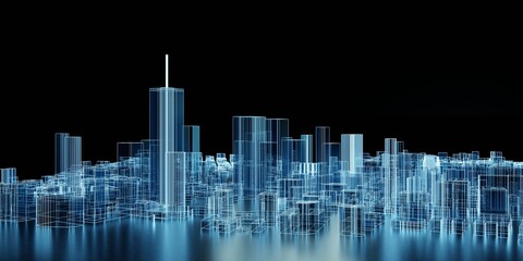 Fototapeta na wymiar Abstract city 3d rendering background. Modern cityscape in neon lights. retrowave and cyberpunk style