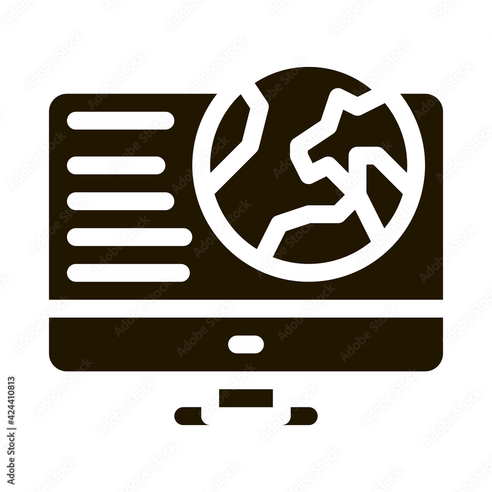 Poster earth on computer screen glyph icon vector. earth on computer screen sign. isolated symbol illustrat
