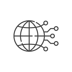 Tecnología electrónica. Globo terráqueo con circuito digital con lineas de color gris © teracreonte