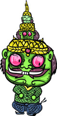 Cartoon drawing of Thai traditional painting or tattoo name is 