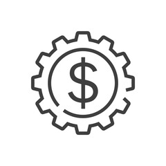 Proceso financiero. Engranaje con símbolo del dólar con lineas de color gris