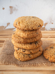 Homemade chocolate cookies rustic background