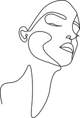 Face line woman art. Vector minimalist illustration. Black and white. White background. One line drawing.
