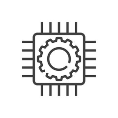 Tecnología electrónica. Engranaje con procesador con circuito digital con lineas de color gris