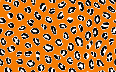 Abstract modern leopard seamless pattern. Animals trendy background. Orange and black decorative vector stock illustration for print, card, postcard, fabric, textile. Modern ornament of stylized skin