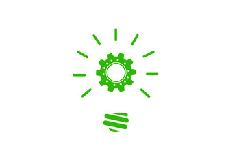 gray gear wheels with green light bulbs symbolizing the idea or solution