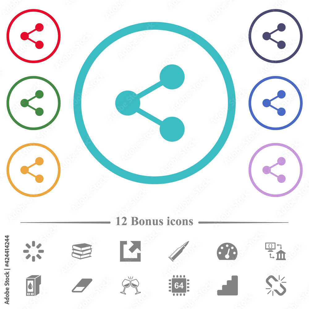 Poster share flat color icons in circle shape outlines