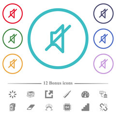 Mute flat color icons in circle shape outlines