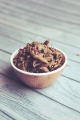 Delicious fried mushrooms in bowl