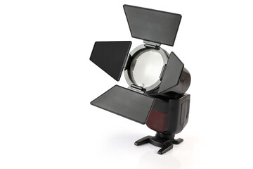 Camera Speedlight flashes isolated on white background	
