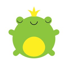 Cute little happy frog prince with a golden crown on its head illustration