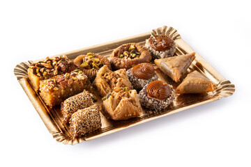 Assortment of Ramadan dessert baklava isolated on white background