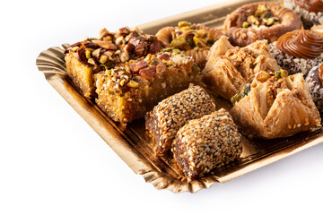 Assortment of Ramadan dessert baklava isolated on white background