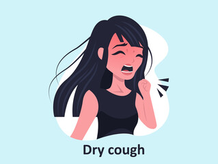 Vector of a sick woman having a dry cough