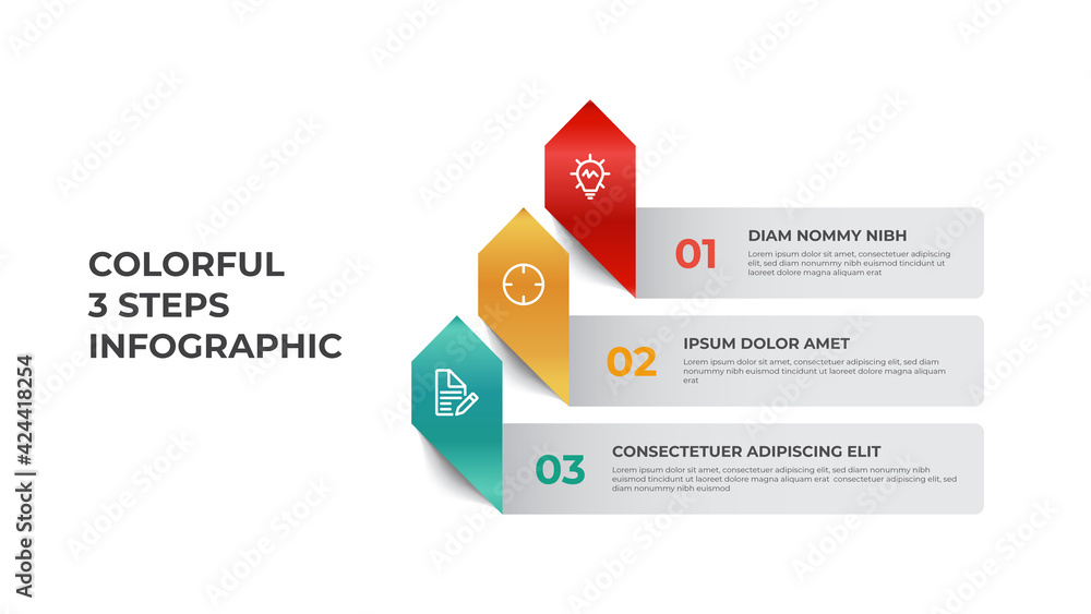 Poster business infographic element template vector with 3 points of steps, row list diagram layout with ar