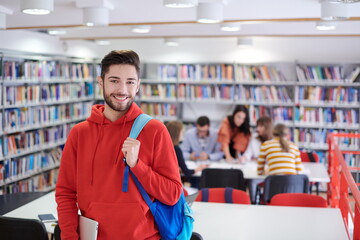 the student uses a laptop and a school library