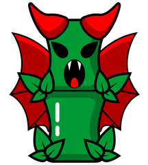 cartoon illustration of bamboo winged demon mascot character