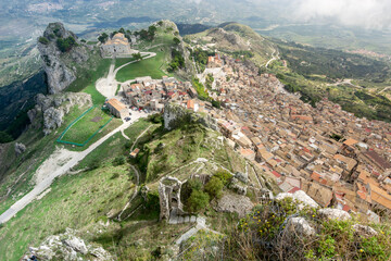 Mountain village Caltabellotta from Pizzo di Caltabellotta