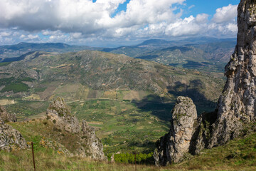 Sicily mediterranean mountain scenery near the mountain village Caltabellotta