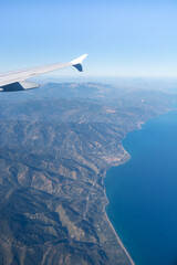 Airplane view of the coastline of Sicily