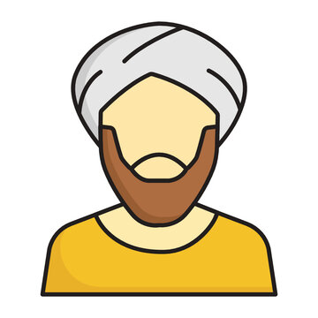 Old Aged Man wearing head scarf stock illustration, Arabic Beard Man Avatar Concept Vector color Icon Design, Arabic culture and traditions Symbol, Islamic and Muslim practices Sign,