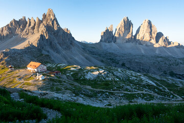 View to fantastic tre cime in the south tyrol dolomites in italy. Picture at daylight. - obrazy, fototapety, plakaty