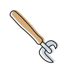 Can opener. Kitchenware sketch. Doodle line vector kitchen utensil and tool. Cutlery illustration
