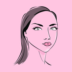 Fashion female portrait. Hand drawn woman face