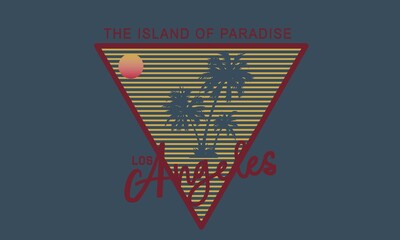 Los Angeles Summer paradise Typography Graphics. T-shirt Printing Design for sports apparel. Concept in vintage style. Symbol of vacation, summer and surfing. Vector Artwork for your tee shirt-112	