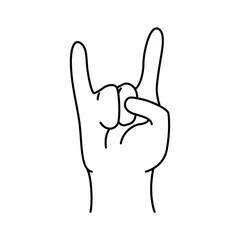 Rock hand isolated on white. Line vector cool hand gesture symbol. 