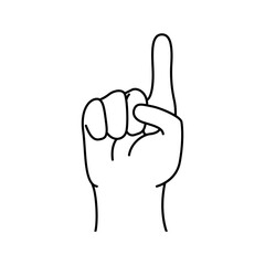 Hand finger pointing isolated on white. Line vector human hand gesture one finger.
