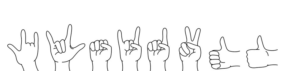 Hands isolated on a white background. Collection of line hand. 