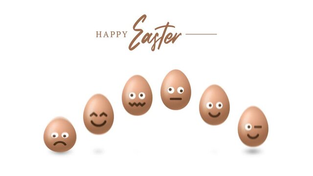 jumping eggs with emotions. Progress bar animation happy Easter Loading and emoji egg in realistic style. 4k Easter video animation with alpha matte channel.