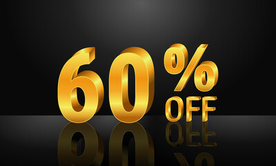 60% off 3d gold on dark black background, Special Offer 60% off, Sales Up to 60 Percent, big deals, perfect for flyers, banners, advertisements, stickers, offer icons, etc.