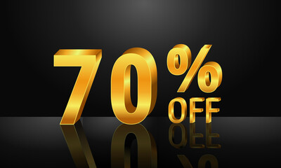 70% off 3d gold on dark black background, Special Offer 70% off, Sales Up to 70 Percent, big deals, perfect for flyers, banners, advertisements, stickers, offer icons, etc.