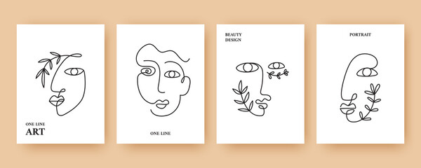 Minimal Abstract backgrounds with Trendy One line drawing faces
