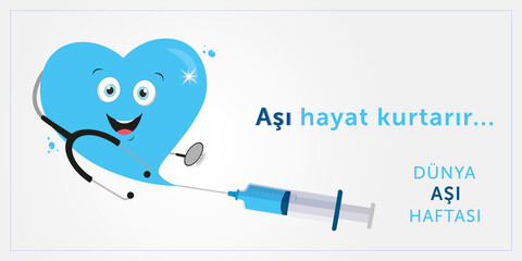 Aşı haftası, aşı hayat kurtarır design. Translate: Vaccination week, vaccine save lives. Vector illustration.