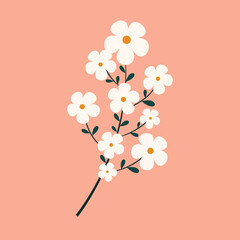Plant icon. Lots of flowers on the branch. Natural floral element of the design of postcards, posters, greetings. Isolated on a light background. Doodle vector illustration